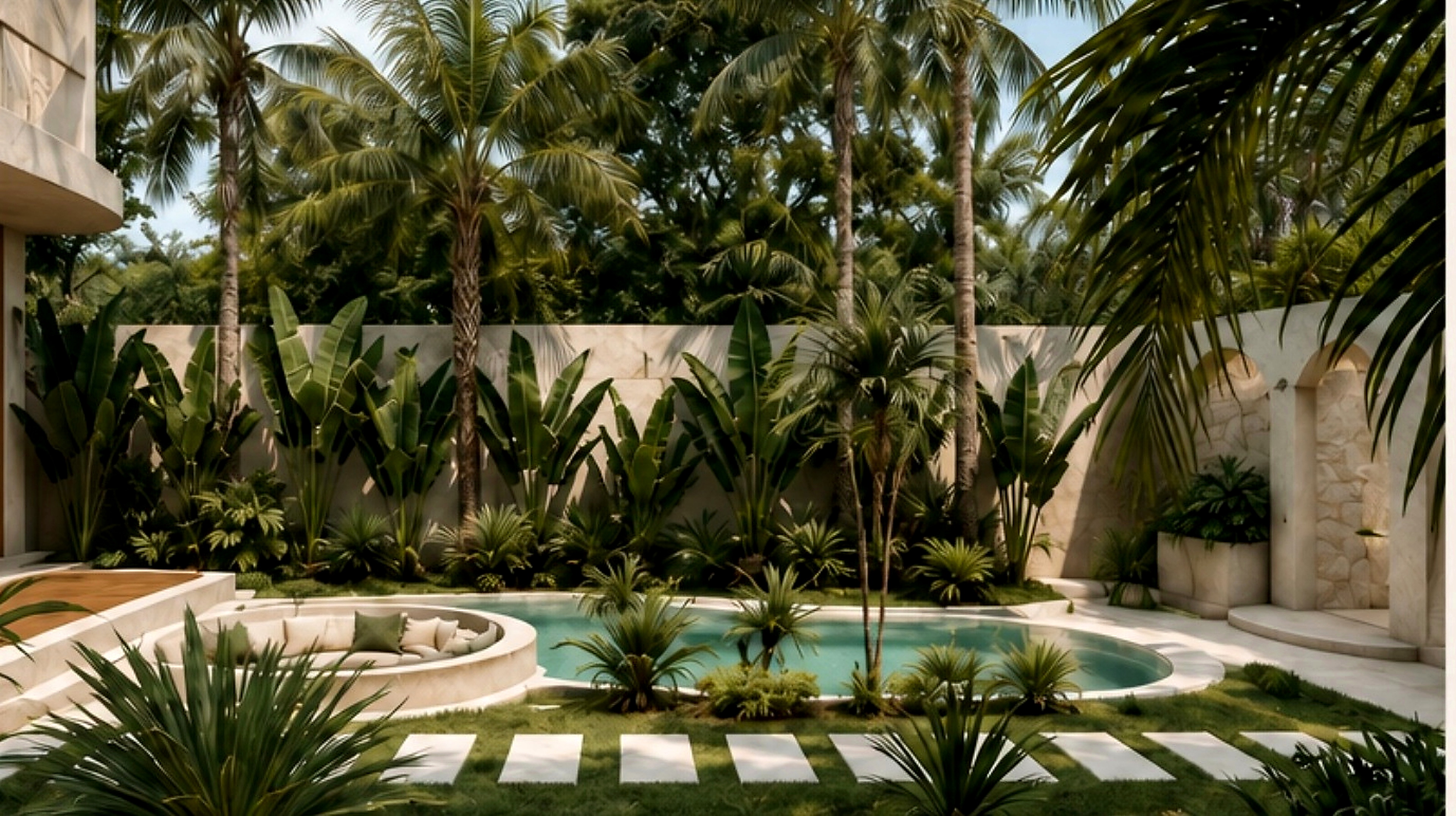 Private tropical pool courtyard at Zunara